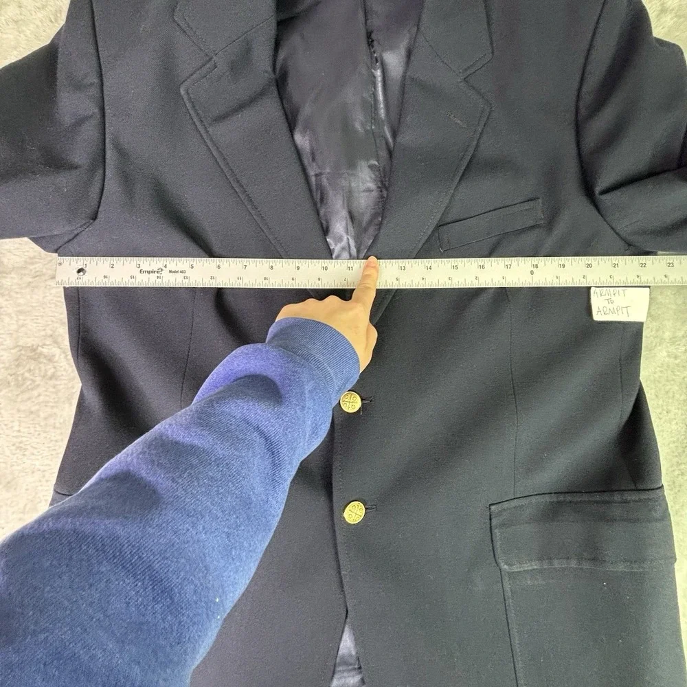 Vintage Christopher Hayes Blazer 44L Navy Wool Solid Double Breasted Crest Logo